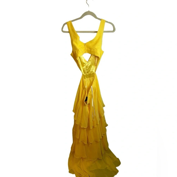 NWT B DARLIN YELLOW CUT OUT TIERED MAXI DRESS - Picture 3 of 5